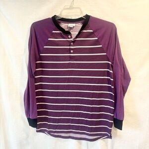 LuLaRoe Purple Striped Raglan Henley Top Size Small – Long Sleeve